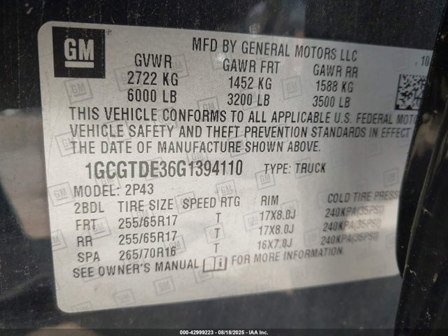1GCGTDE36G1394110 Chevrolet lfx - sidi, vvt, e85 max, aluminum