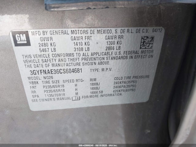 2012 CADILLAC SRX 3GYFNAE36CS604681 Photo 8