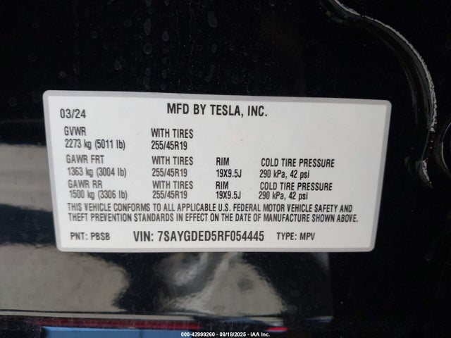 7SAYGDED5RF054445 Tesla Model Y