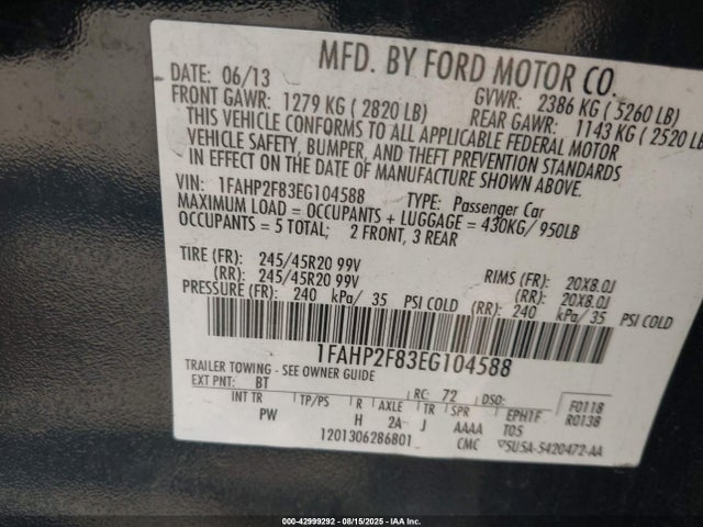 Ford Taurus 2014 1FAHP2F83EG104588 Image 9