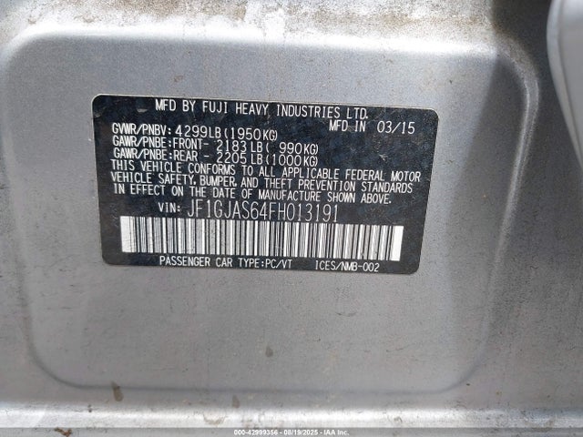Subaru 2.0l na 2015 JF1GJAS64FH013191 Image 9