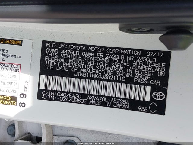 JTNB11HK4J3021110 Toyota a25a-fks