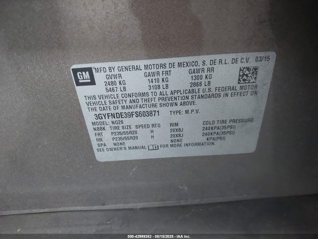 2015 CADILLAC SRX 3GYFNDE39FS603871 Photo 8