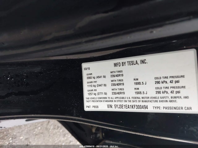 Tesla MODEL 3 2019 5YJ3E1EA1KF300494 Image 9