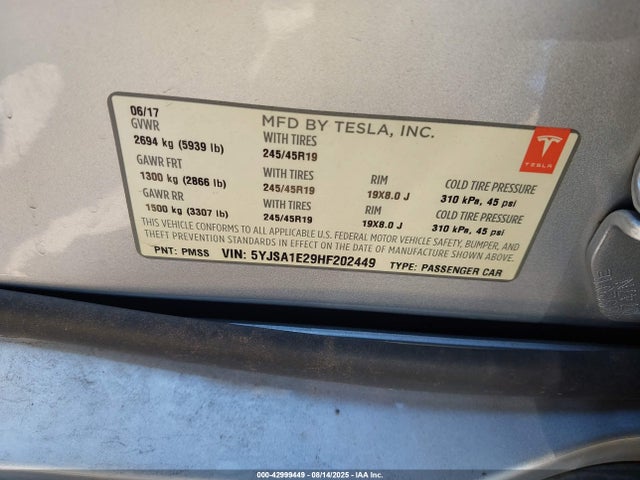 2017 TESLA MODEL S 5YJSA1E29HF202449 Photo 8