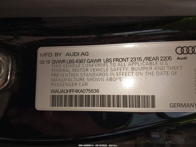 2019 AUDI A3 WAUAUHFF4KA075636 Photo 8