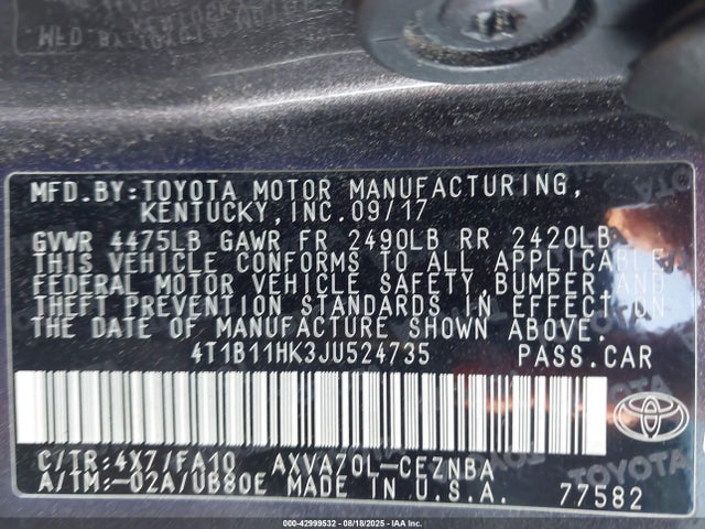 4T1B11HK3JU524735 Toyota a25a-fks