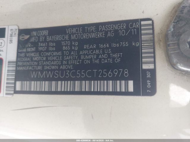2012 MINI COOPER WMWSU3C55CT256978 Photo 8