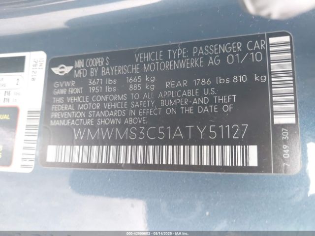 2010 MINI COOPER S WMWMS3C51ATY51127 Photo 8