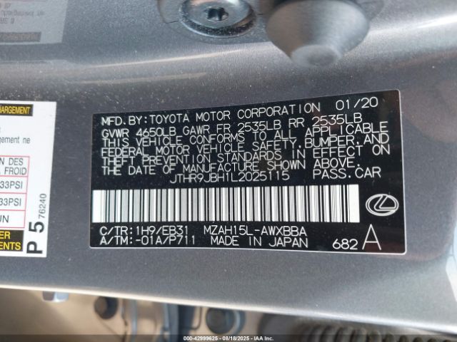 2020 LEXUS UX 250H JTHR9JBH1L2025115 Photo 8