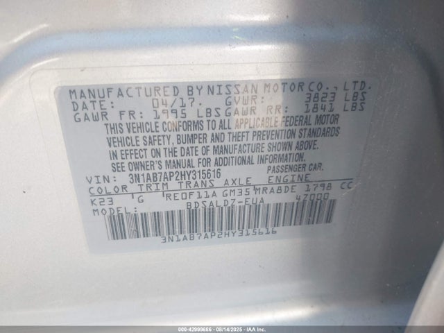 3N1AB7AP2HY315616 Nissan 2017