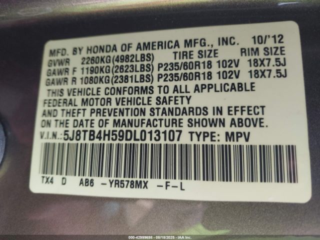 2013 ACURA RDX 5J8TB4H59DL013107 Photo 8