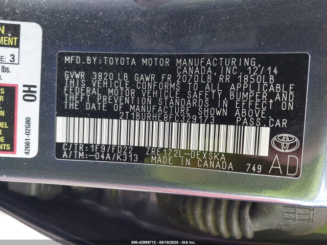 Toyota 2zr-fe 2015 2T1BURHE8FC329173 Image 9