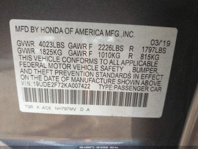 2019 ACURA ILX 19UDE2F72KA007422 Photo 8