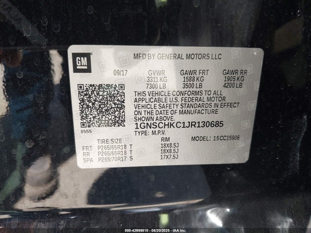 1GNSCHKC1JR130685 Chevrolet l83 - sidi: spark ignited direct injection, vvt: variable valve timing, afm, e85 max, alum