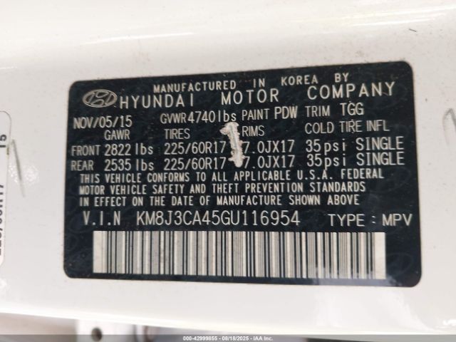 2016 HYUNDAI TUCSON KM8J3CA45GU116954 Photo 8