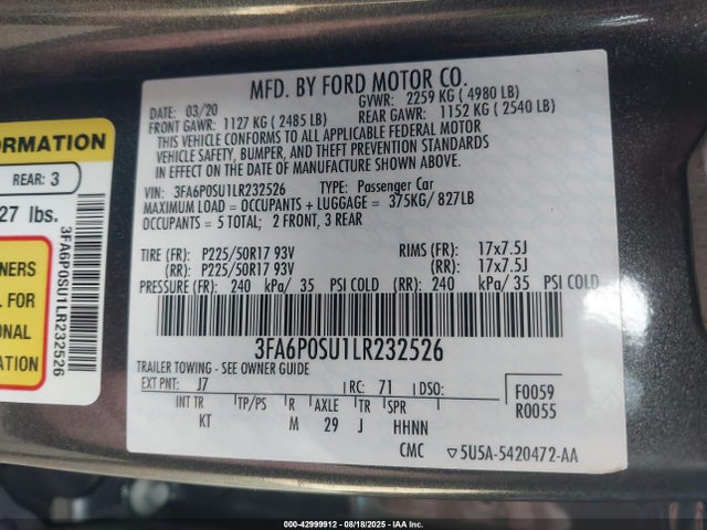 Ford 2.0l 4v atk hev 2020 3FA6P0SU1LR232526 Image 9