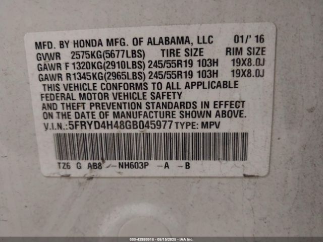 2016 ACURA MDX 5FRYD4H48GB045977 Photo 8