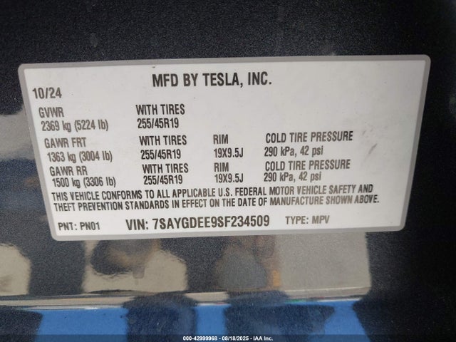 2025 TESLA MODEL Y 7SAYGDEE9SF234509 Photo 8