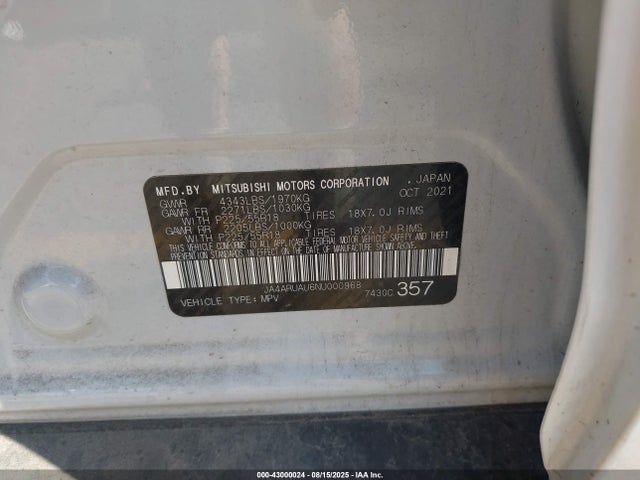 2022 MITSUBISHI OUTLANDER SPORT JA4ARUAU6NU000968 Photo 8