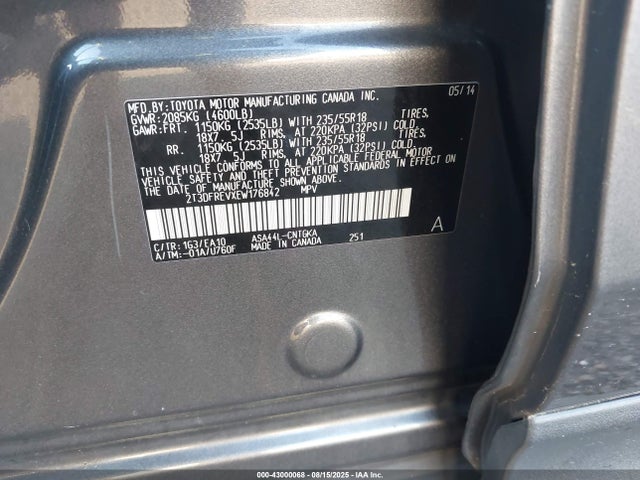 Toyota 2ar-fe 2014 2T3DFREVXEW176842 Image 9