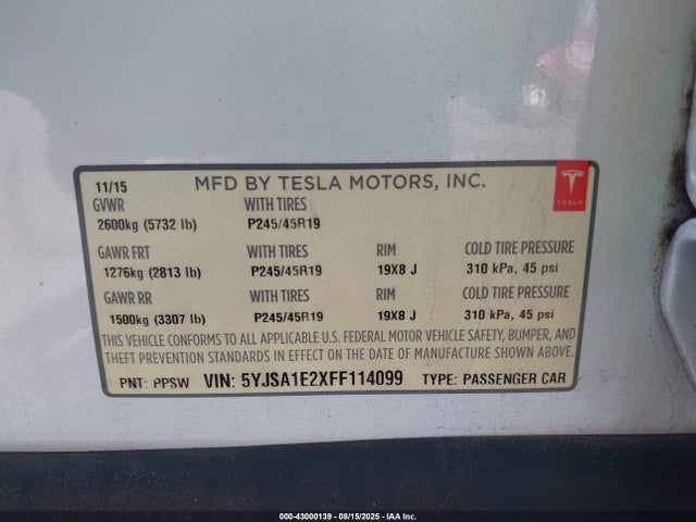 2015 TESLA MODEL S 5YJSA1E2XFF114099 Photo 8