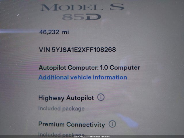 2015 TESLA MODEL S 5YJSA1E2XFF108268 Photo 6