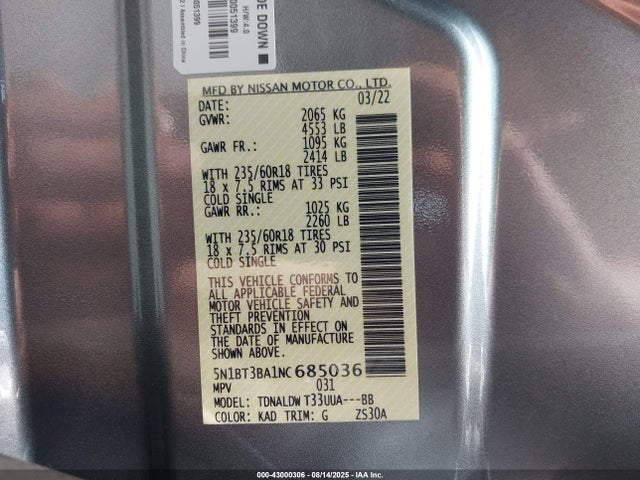 5N1BT3BA1NC685036 Nissan 2022