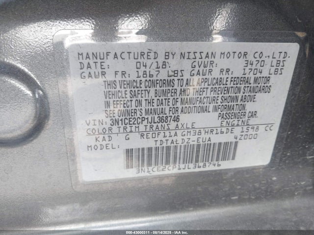 3N1CE2CP1JL368746 Nissan 2018
