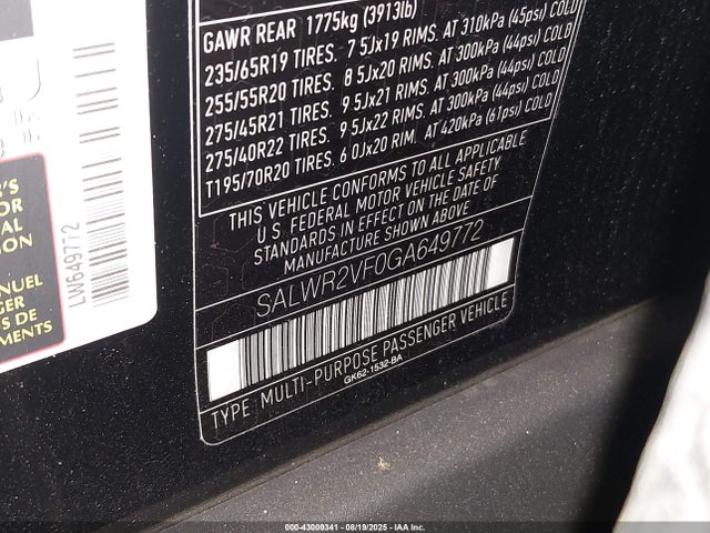 Land Rover s/c lev3 sulev30 2016 SALWR2VF0GA649772 Image 9