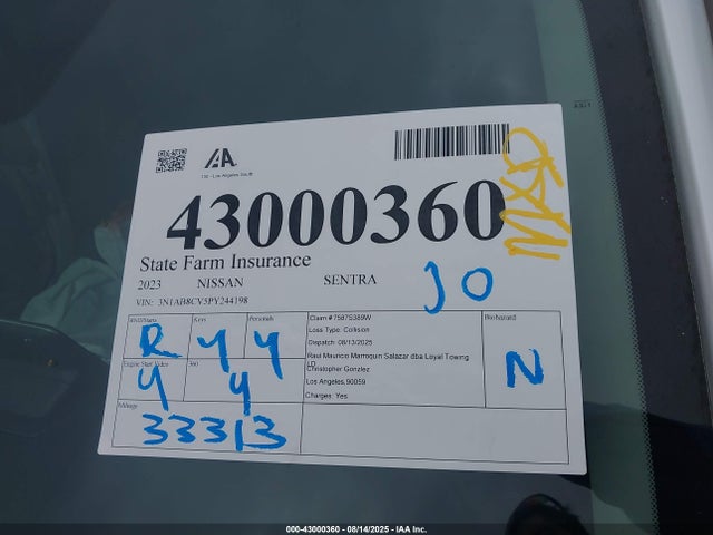 3N1AB8CV5PY244198 Nissan 2023