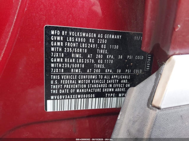 WVGBV3AXXEW060505 Volkswagen Tiguan