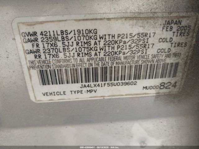 2005 MITSUBISHI OUTLANDER JA4LX41F55U039602 Photo 8