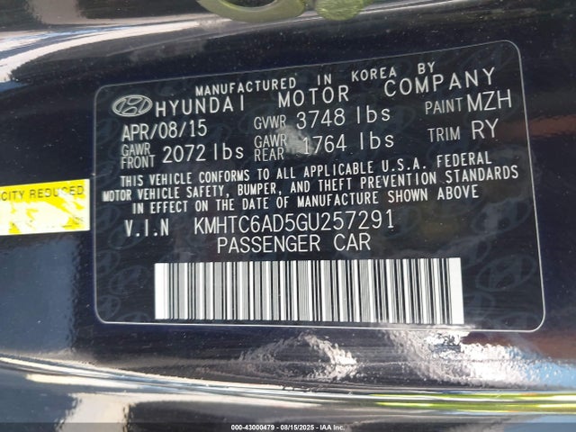 Hyundai dohc gdi gamma 2016 KMHTC6AD5GU257291 Image 9
