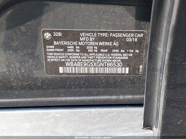 WBA8E9G5XGNT86530 BMW 328I