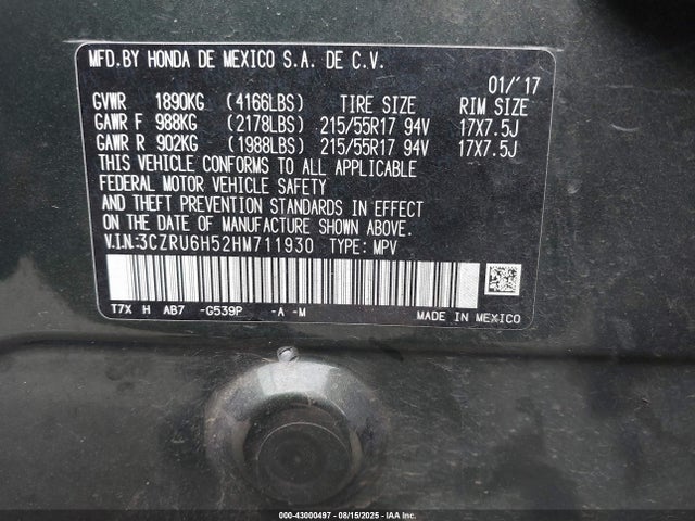 3CZRU6H52HM711930 Honda r18z9