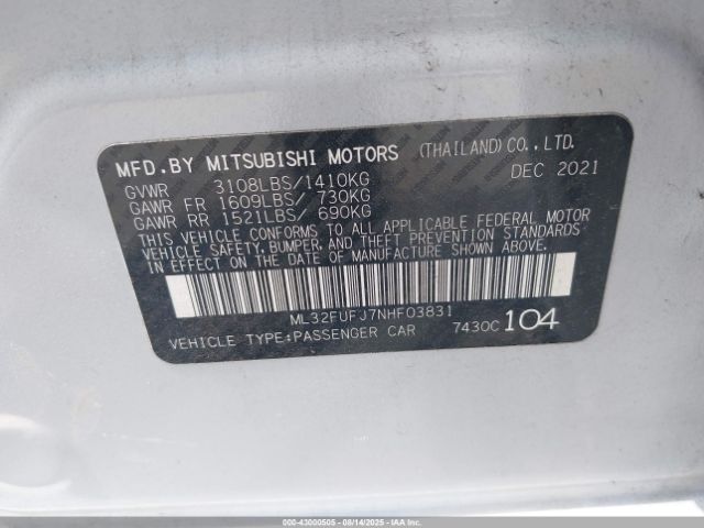 2022 MITSUBISHI MIRAGE G4 ML32FUFJ7NHF03831 Photo 8
