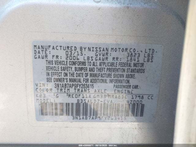 3N1AB7AP9FY263415 Nissan 2015