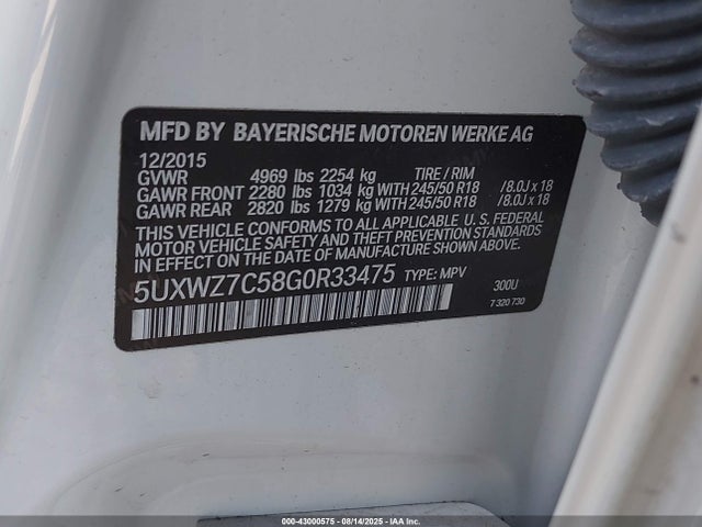 5UXWZ7C58G0R33475 BMW X3