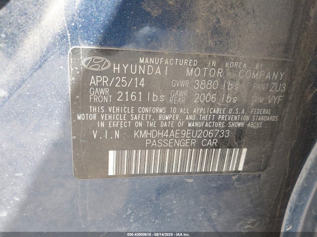 KMHDH4AE9EU206733 Hyundai dohc mpi nu