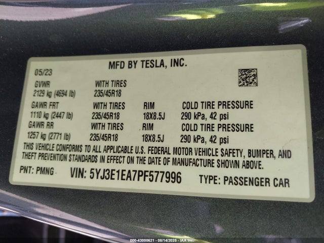 2023 TESLA MODEL 3 5YJ3E1EA7PF577996 Photo 8