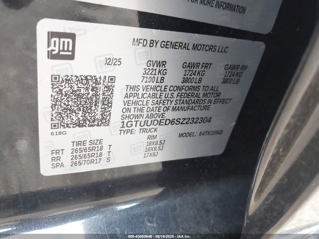 1GTUUDED6SZ232304 GMC l84