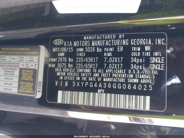 5XYPG4A36GG064025 KIA dohc gdi theta ii