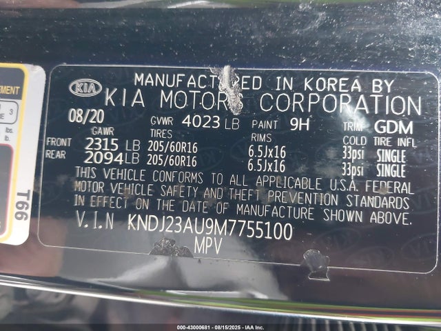 KNDJ23AU9M7755100 KIA mpi nu