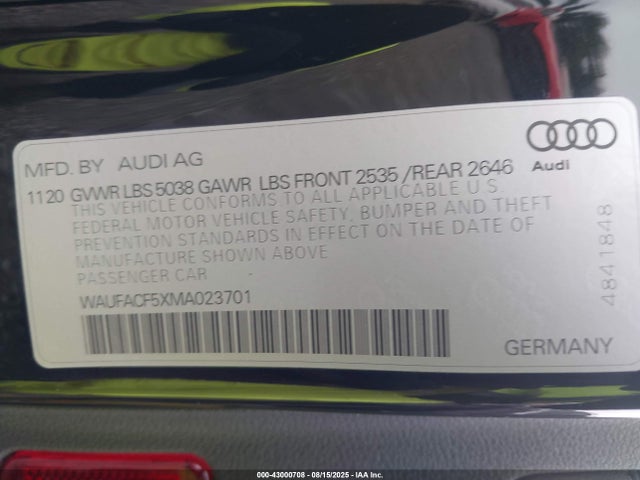 Audi 45 tfsi (2.0t) 2021 WAUFACF5XMA023701 Image 9