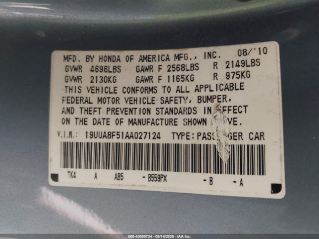 2010 ACURA TL 19UUA8F51AA027124 Photo 8