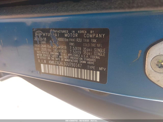 KM8J3CAL9JU793147 Hyundai gdi theta ii