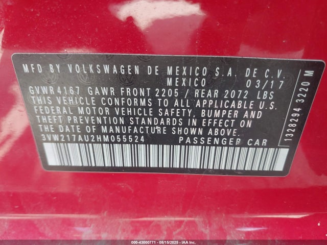 3VW217AU2HM055524 Volkswagen 1.8 tsi