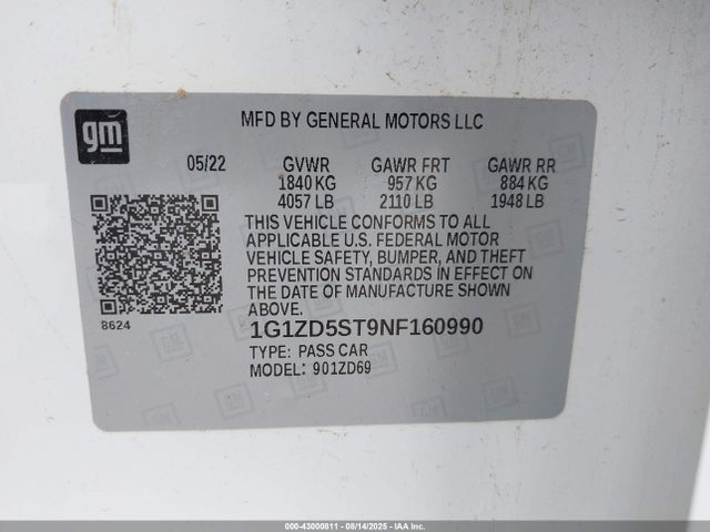 1G1ZD5ST9NF160990 Chevrolet lfv - direct injection, variable valve timing, gen 1 gmna