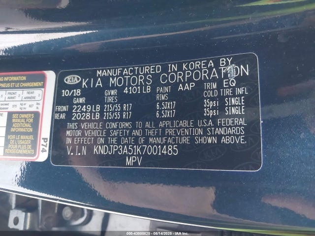 KIA g gdi 2019 KNDJP3A51K7001485 Image 9